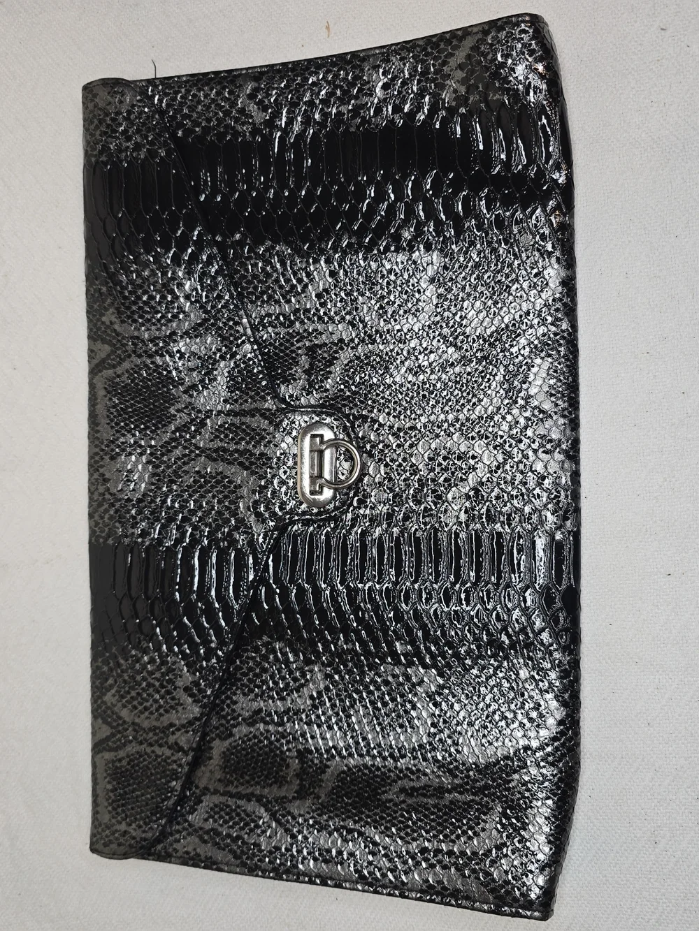 Black & Silver Snakeskin Print Envelope Clutch Bag
